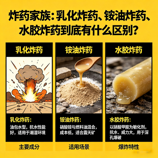 南林乡炸药家族：乳化炸药、铵油炸药、水胶炸药到底有什么区别？
